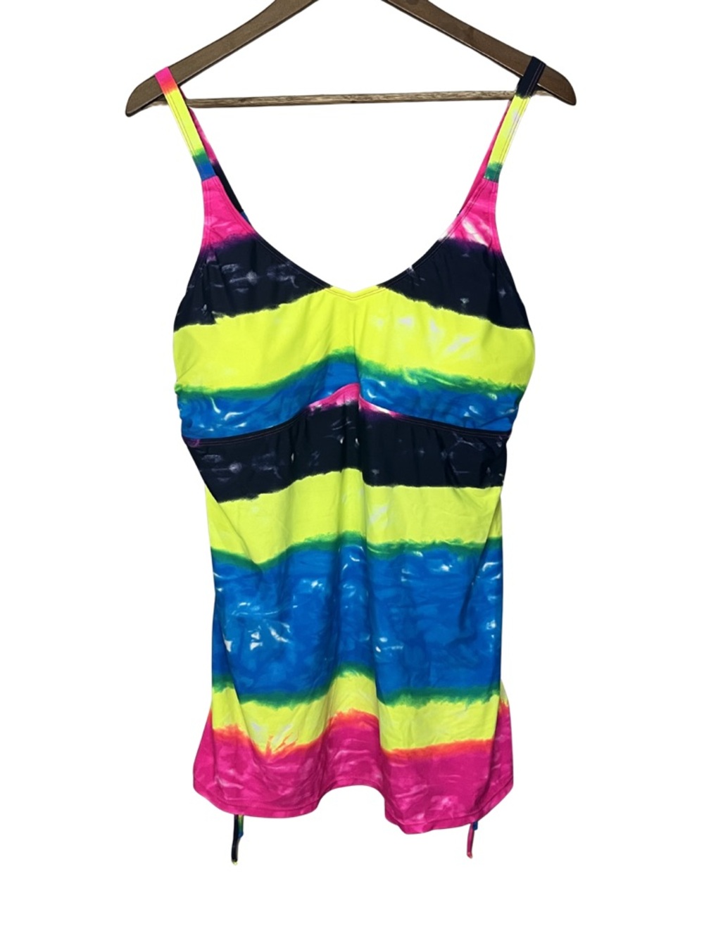 VENUS Women's Swim Top Neon Tie-Dye in Pink, Yellow & Blue, Colorful, Beach, 16